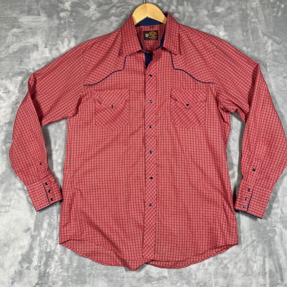Kenny Rogers Western Collection Karman Mens Red Plaid Snap Button Shirt 16.5 34